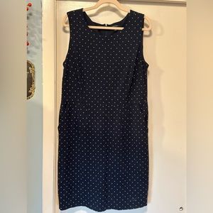 Lands’ End model dress, navy blue with polkadots. 16 W.
